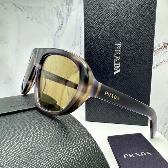 New PRADA Sunglasses Brown Striped Laguna Aviator Shield Mask New main image 15